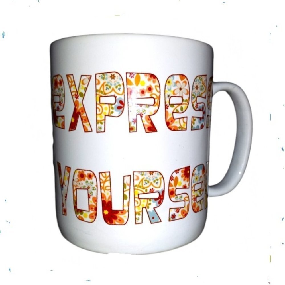 Express Yourself OVERSIZED Mug Bowl Colorful Floral Graphic Affirmation